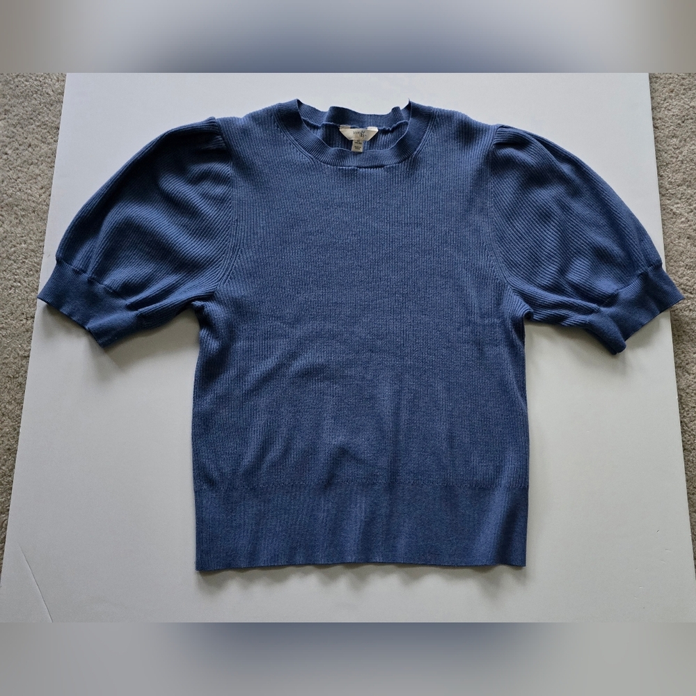 Terra & Sky Ribbed Knit Puff Sleeve Sweaters in Blue and Fuscia 1X 16W-18W - Picture 3 of 4